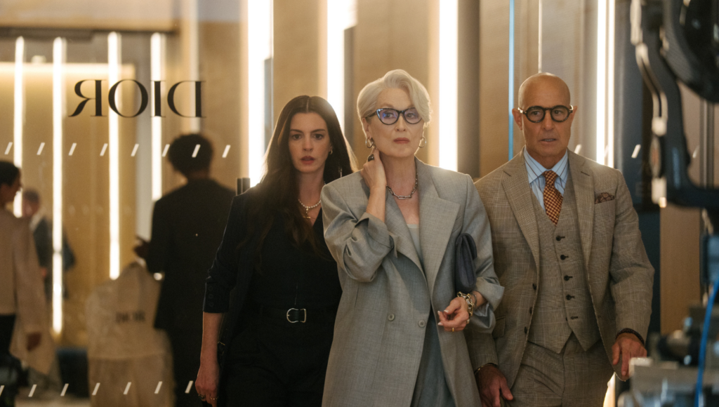 Anne Hathaway as Andy Sachs, Meryl Streep as Miranda Priestly and Stanley Tucci as Nigel Kipling in 20th Century Studios' THE DEVIL WEARS PRADA 2